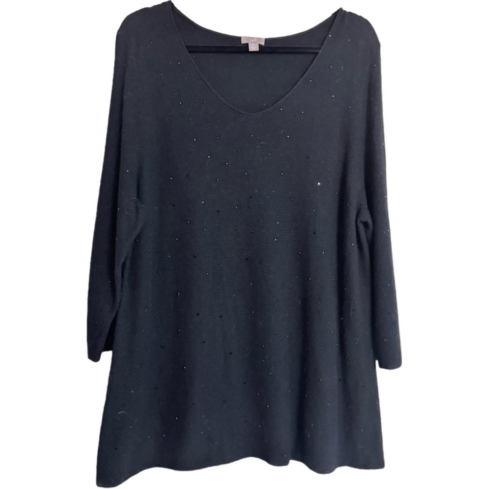 J. Jill Tunic Top Size XL Studded Beads Black Wool Lightweight Sweater Casual